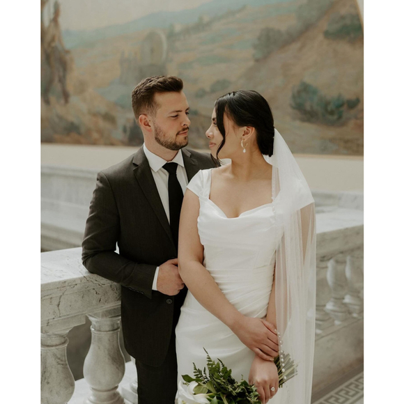 Handmade Accessories - Minimalist Pearl Wedding Veil on Soft English Net Tulle